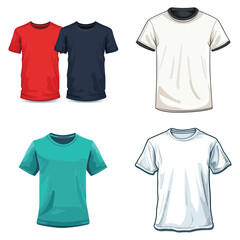 Colorful t-shirts template, Colorful realistic t-shirt mockup set men's fashion apparel template isolated on white background
