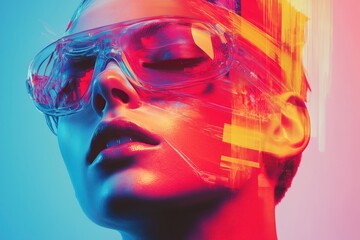 Vibrant pop electro album cover showcasing a futuristic aesthetic with striking colors and fashion