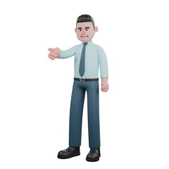 3D Model of Cartoon Financial Analyst. A male financial analyst stands with his right hand pointing forward. Market Research Expert