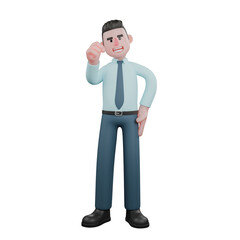 Illustrated 3D Financial Analyst. A male financial analyst stands with his left hand on his waist while his right hand is clenched upwards. Male Finance Expert Cartoon