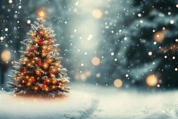 blurred christmas tree, snow, christmas, background