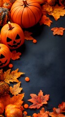 Autumn Halloween Pumpkins and Leaves with Copyspace