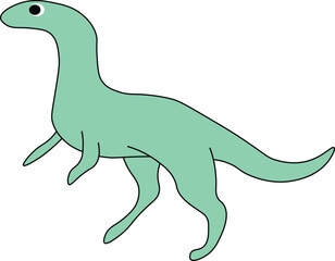 cute green dinosaur standing on its hind two legs with short front legs, cartoon, easy to edit, stock vector