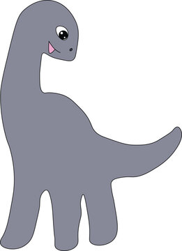 recommend clip art: happy gray brontosaurus standing and looking down, long neck, cartoon, easy to edit, stock vector