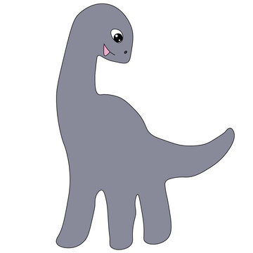 recommend clip art: happy gray brontosaurus standing and looking down, long neck, cartoon, easy to edit, stock vector