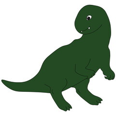 big cute green dinosaur tyrannosaurus standing on hind legs and smiling, cartoon, easy to edit, stock vector