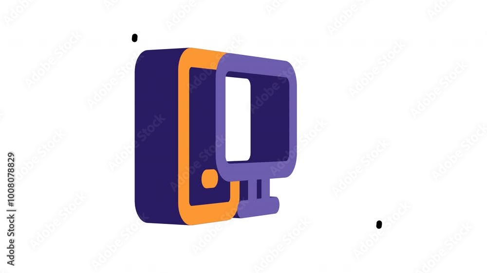 Poster purple and orange desktop setup featuring a computer monitor and tower. perfect for tech blogs, webs