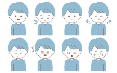 シンプルでかわいい男性の表情イラストセットの水色