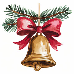 christmas bells isolated on white, watercolor illustration isolated on white background