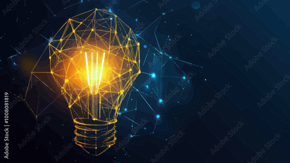 Poster abstract low poly light bulb vector - innovation, ideas, and connectivity concept with polygonal geo
