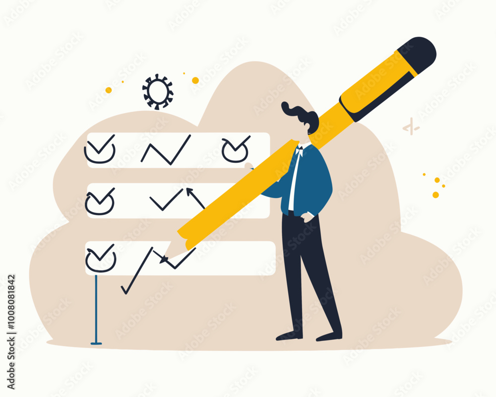 Poster business project management concept with to-do checklist and task completion, minimalist flat vector