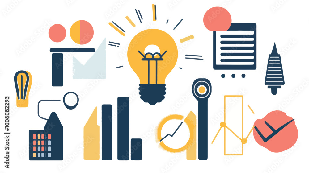 Poster strategic planning vector illustration with lightbulb and graphical elements for business concepts a