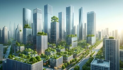 Fototapeta premium Modern urban skyline with greenery