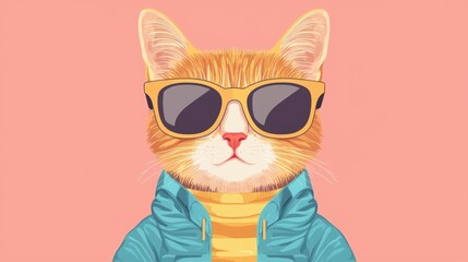Obraz premium Cool cat in sunglasses and stylish jacket, colorful background