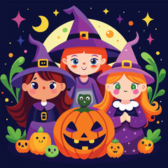 Halloween Jack-o-Lantern Pumpkins on rustic wooden background