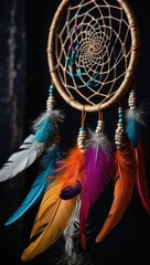 Dreamcatcher with Detailed Web and Feather Tassels in Artistic Focus