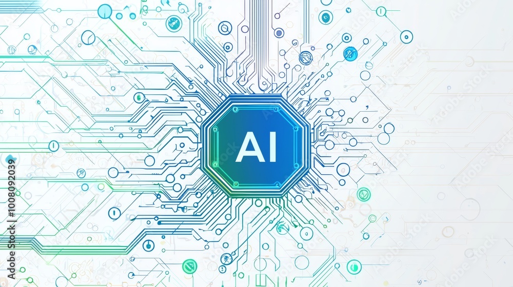 Poster ai technology inspired microchip design background on white background