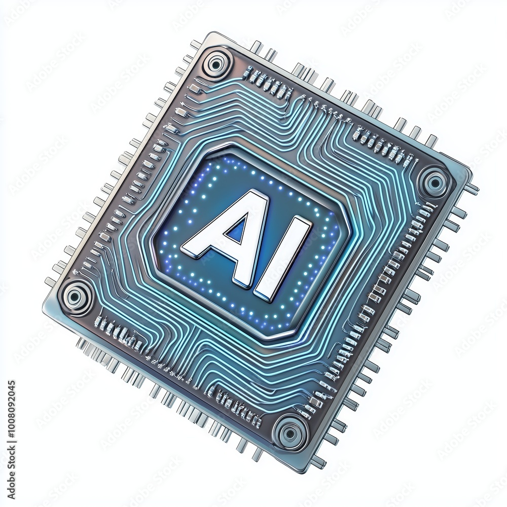 Aufkleber futuristic microchip with ai display technology on white background