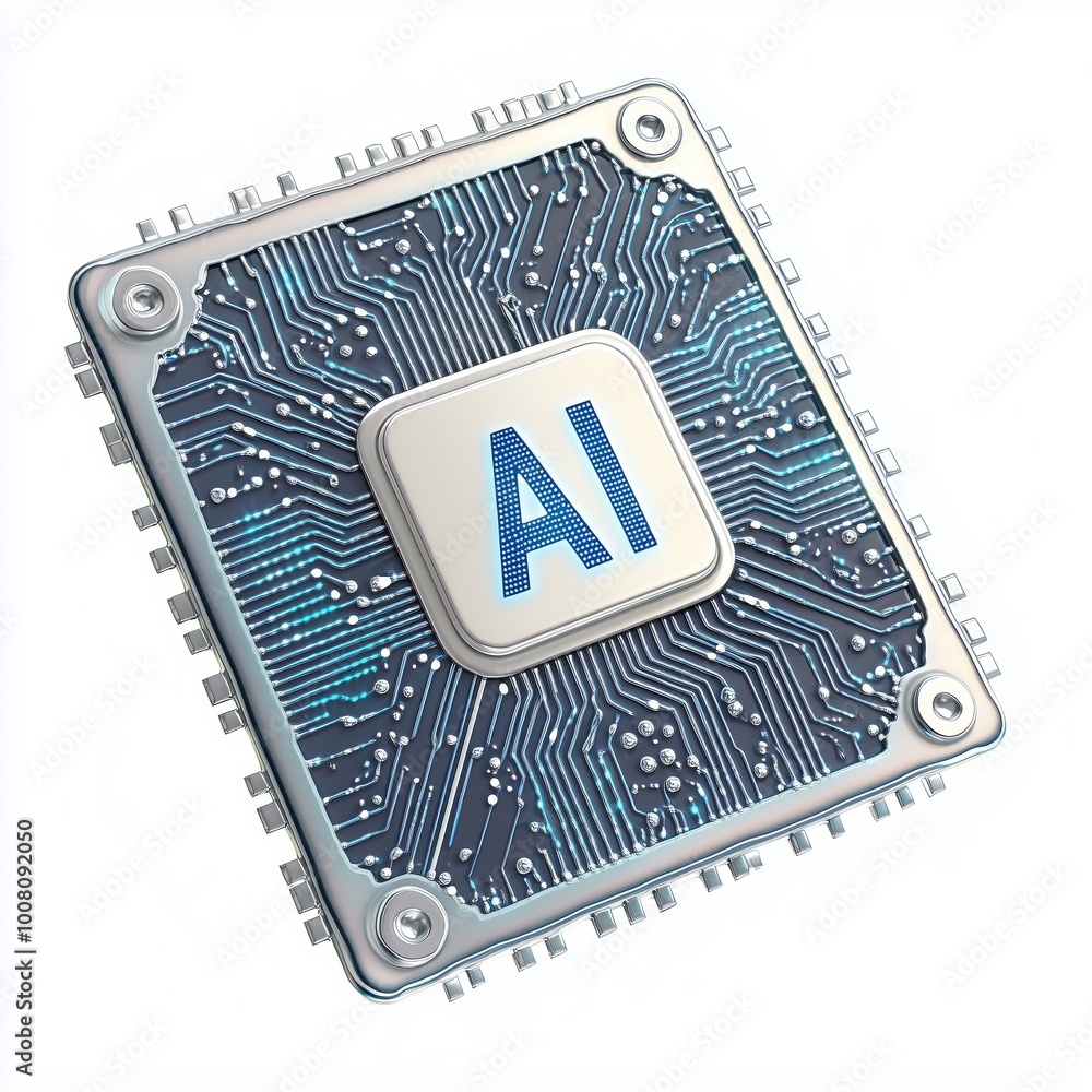 Aufkleber futuristic microchip displaying ai technology on white background