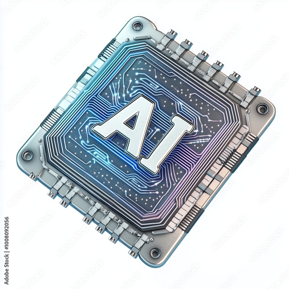 Poster futuristic ai microchip design in high-tech display on white background