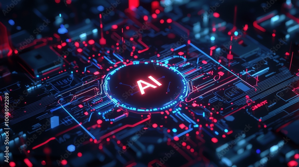 Poster ai microchip technology with shining circuitry effects