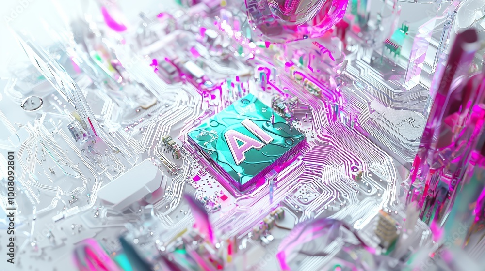 Poster ai-centric cpu design with colorful etching effects