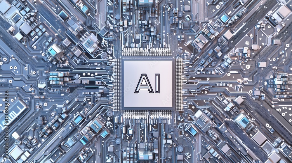 Poster detailed microchip design with ai feature