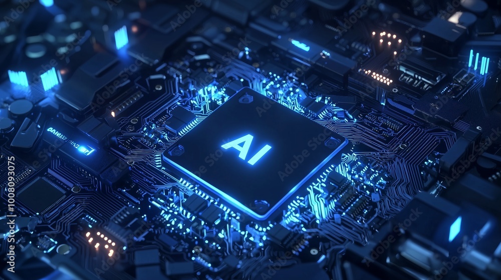 Poster futuristic close-up of ai microchip and cpu