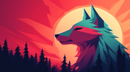 Fototapeta premium Wolf silhouette against a sunset.