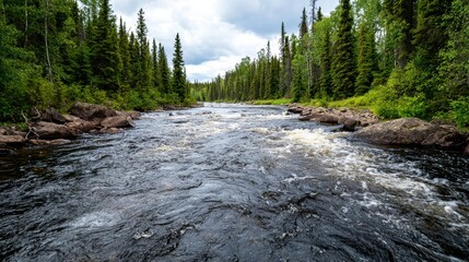 A river with a lot of trees and water