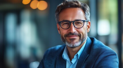Obraz premium Stock Photo of a Businessman in Side View, Capturing a Professional and Confident Pose in a Corporate Environment.