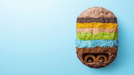 Fototapeta premium A cross-section of the earth showing different layers, with mining tunnels and resources depicted below the surface, symbolizing geological exploration