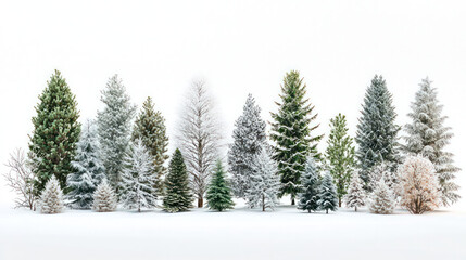 Fototapeta premium Conifer Trees collection of green Christmas trees on a white background isolated. Generative AI
