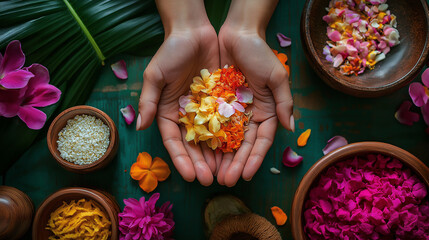 Handheld Blooms in an Exotic Spa Ambiance