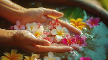 Tropical Flowers in Hand for a Soothing Spa Ritual.