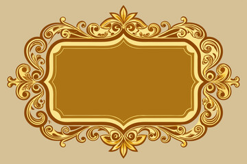 Golden vintage frame ornate retro blank, layered vector artwork illustration