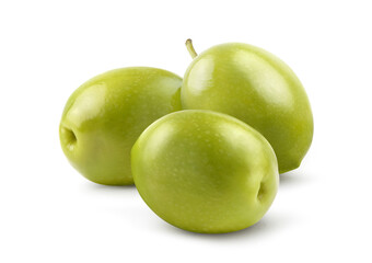 Green olives fruit isolated on white background. Clipping path.