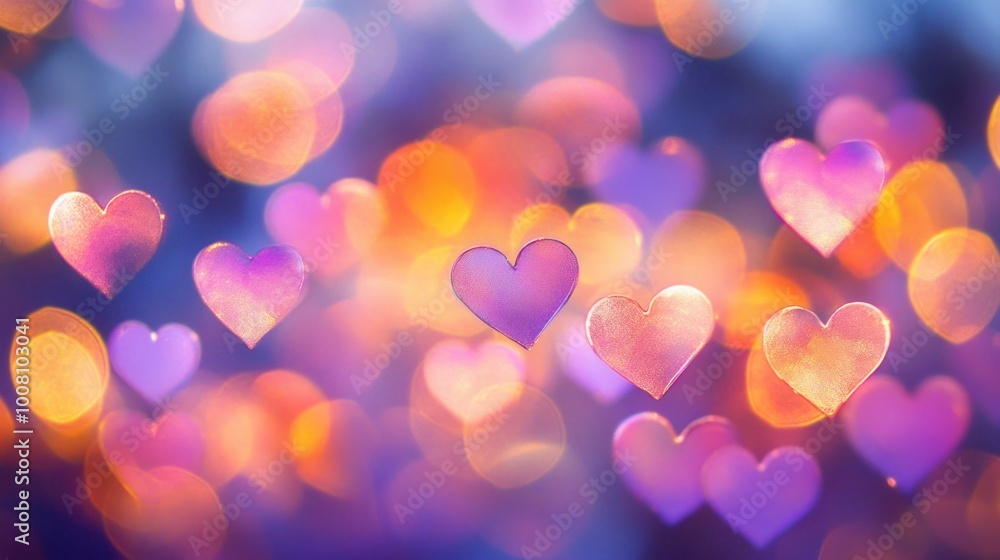 Poster a dreamy background of floating hearts in soft focus, creating a romantic atmosphere.