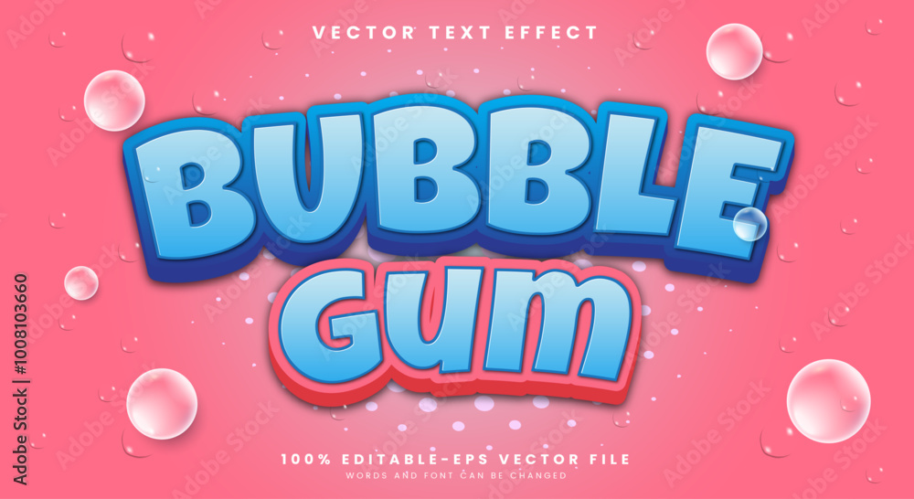 Poster bubble gum 3d editable text effect template with bubble style