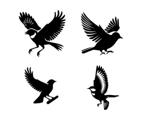 set of silhouettes of birds