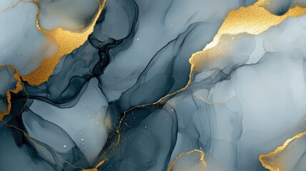 Obraz premium Closeup of gray and shiny golden alcohol ink abstract texture, perfect for trendy wallpaper or art for design projects like invitations, greeting cards, flyers, posters, and wrapping paper.