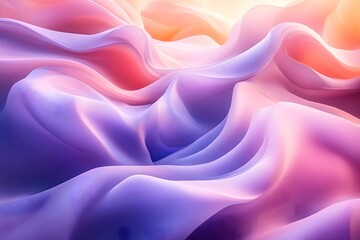 Fototapeta premium Soft Colorful Waves of Abstract Flowing Fabric, Delicate, translucent vibrant shades of purple intermingle with soft pink fabric gently drapes and folds, resembling flowing waves in an ethereal and s