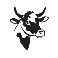 Black silhouette of domestic cow grass eating on a white background vector illustration