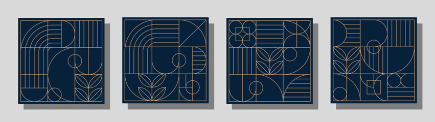 Set of luxury gold color lines vector abstract art deco templates.
