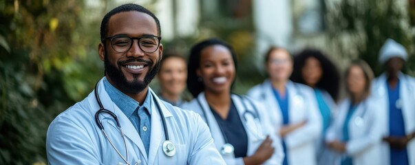 A close-knit group of diverse doctors and nurses enjoying a team-building retreat, team bonding, inclusive healthcare