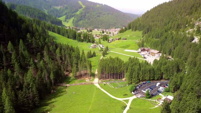 Beautiful Valley In The Alps In Vallunga, South Tyrol, Italy - Aerial Drone Shot