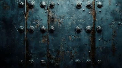 Fototapeta premium Dark Blue Metal Background Texture With Screws
