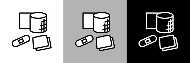 シンプルな線画の包帯、絆創膏、ガーゼのベクターアイコン。