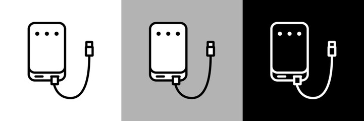 シンプルな線画のモバイルバッテリーのベクターアイコン。 © あるぱかこ