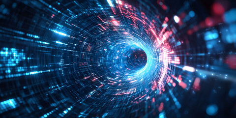 Obraz premium Warp Tunnel with Digital Data Streams